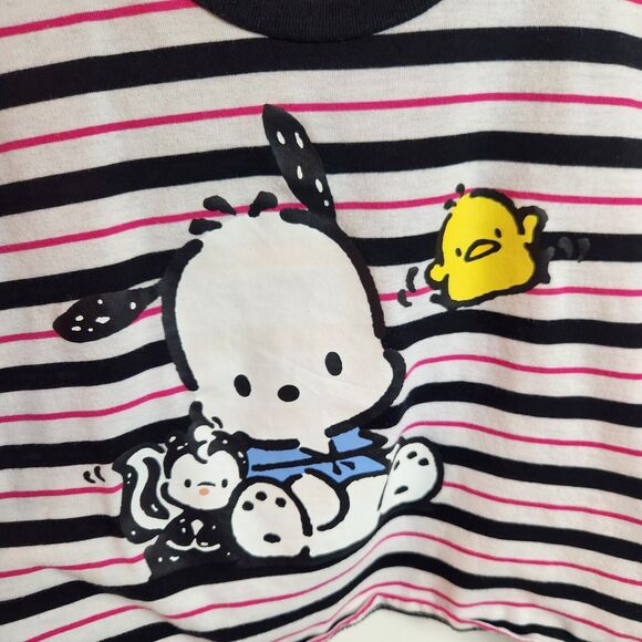 Sanrio Pochacco Womens Striped Crop Short Sleeve T-Shirt  Size XS - Picture 2 of 4